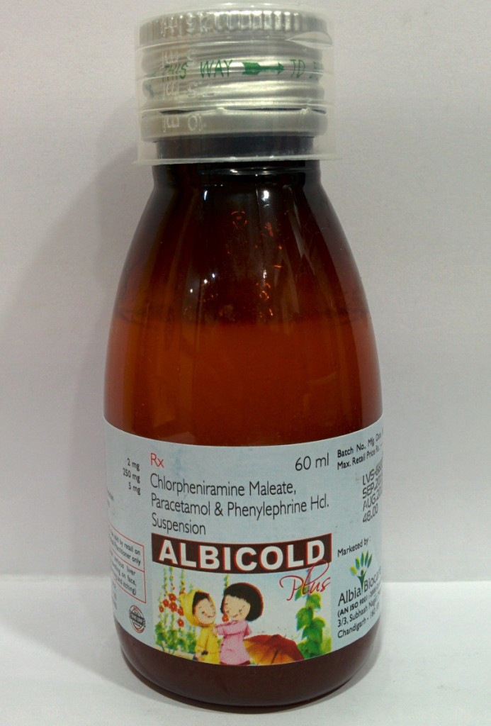 ALBICOLD-PLUS SUSP. | Phenylepherine 5 mg + Paracetamol 250 mg + CPM 2mg (per 5 ml)